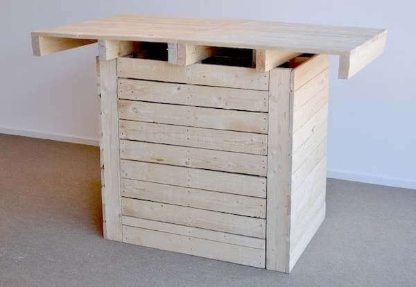 High tables made with pallets, for use with bar stools.