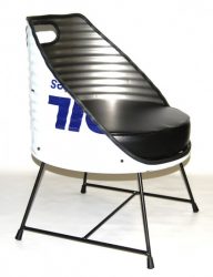 Designer chair made from a used oil barrel.