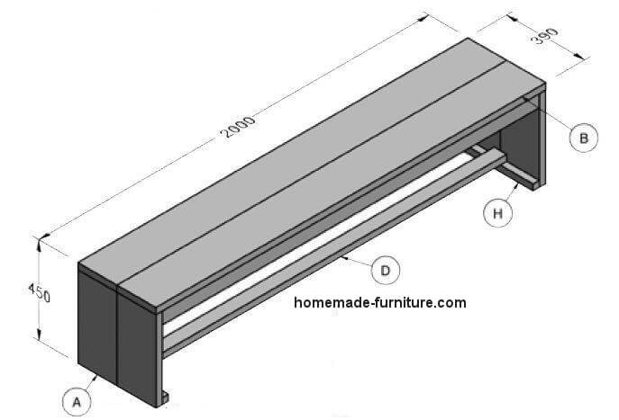 Garden bench construction plans for scaffolding wood.