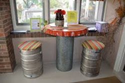 Beerkegs recycled as bar stools.