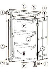 Parts list for a wooden cupboard with frame from steel scaffold pipes.