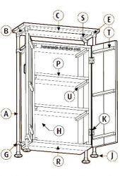 Parts list for a wooden cupboard with frame from steel scaffold pipes and Kee Klamps for the connections.