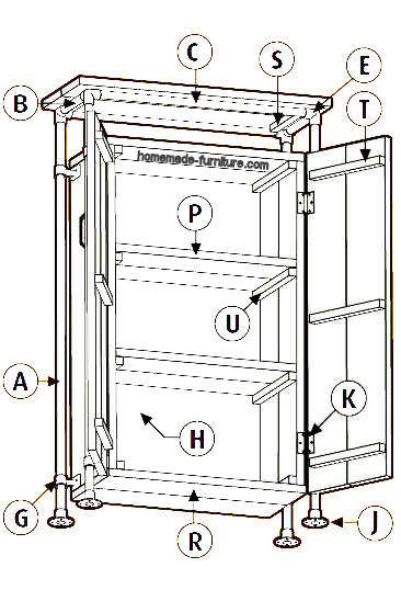 Cupboard with an external frame made from scaffolding pipes.