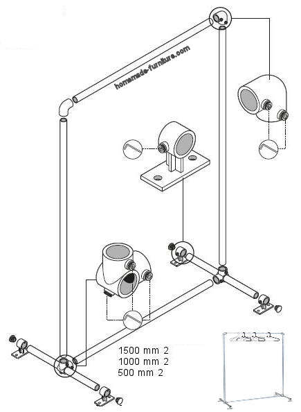 Wardrobe rack for clothes, made from scaffold tubes.