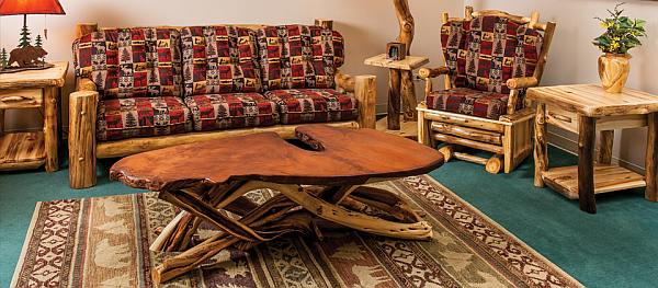 Farmhouse furniture made of logs and branches.