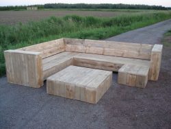 Lounge set with corner bench and tables.