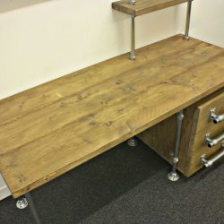 Desk made from scaffolding pipes and reclaimed scaffold boards.