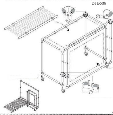 Construction drawing to make a DJ booth from scaffold tubes.