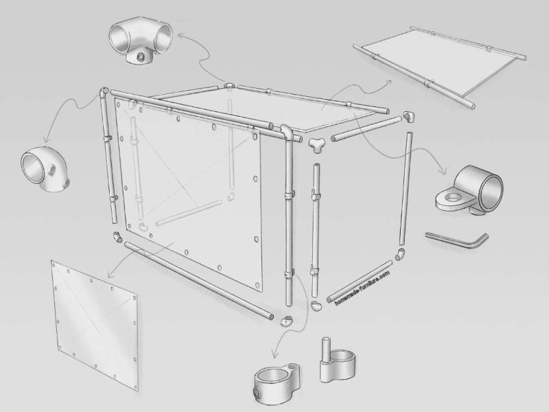 Construction drawing plan to make a DJ booth from scaffolding pipes.