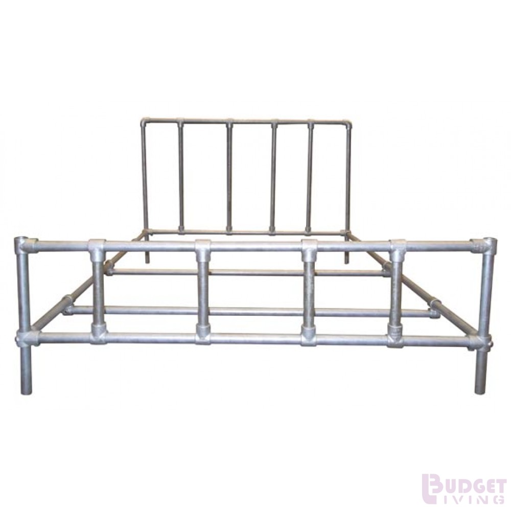 Make a strong double bed with tubes and connections from scaffolding.