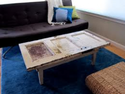 Farmhouse coffee table made from old doors.