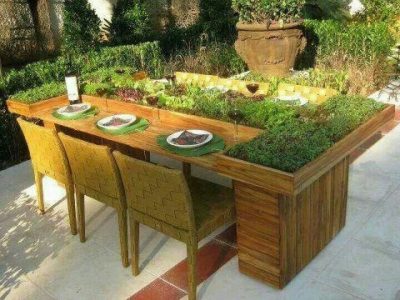 Green planter table design for in the garden.