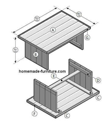 Drawing for construction of farmhouse tables and garden table from reclaimed wood.