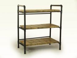 Three shelves on a frame made from gas pipes.