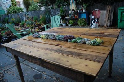 Homemade table with planter in the tabletop.
