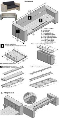 Scaffolding furniture free construction drawings for a homemade garden bench.