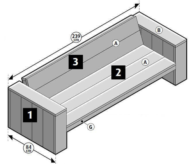 Assembly methods for wooden benches, homemade with scaffolding planks.