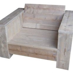 White wash wood garden chair made of scaffold planks.