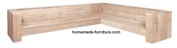 Scaffold wood corner bench, as garden furniture or for use in the house.