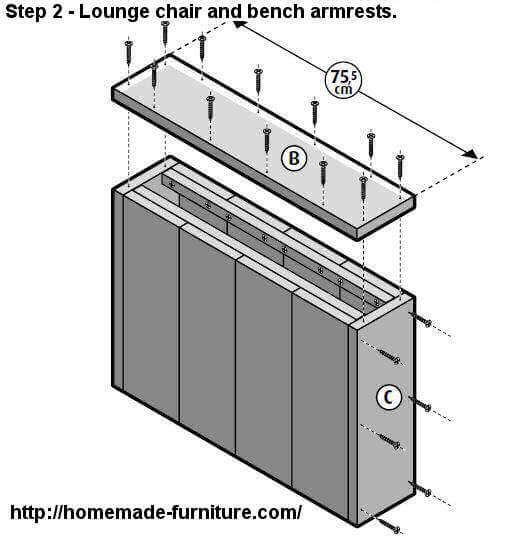Construction plan for armrests of homemade lounge furniture.