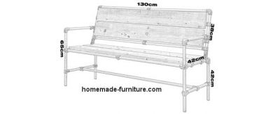 Sizes for a home made garden bench from scaffold wood and tubes.
