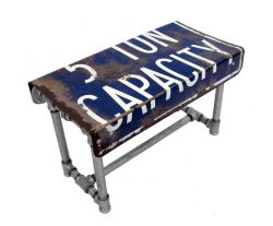 Table made from scaffold tubes and reclaimed traffic sign.