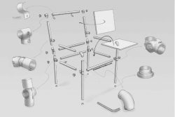 Construction drawing how to make a chair with scaffolding tubes and Kee clamps.