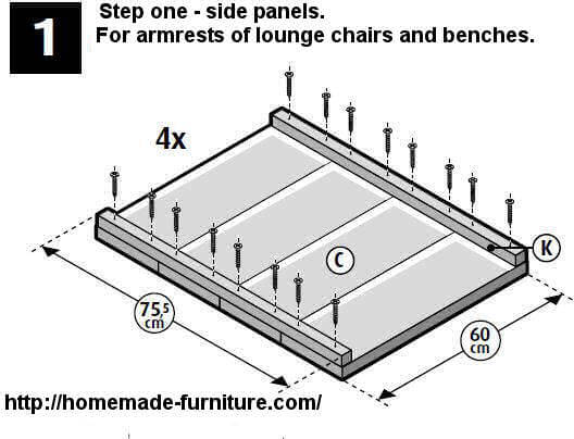 Panels for the sides and armrests of a scaffolding wood lounge bench.