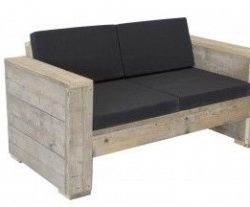 Small garden bench with cushions.