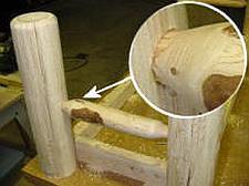 Pointed dowel fits in a conic shaped hole to make a strong wood joint.