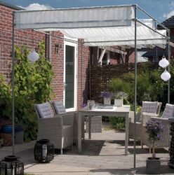 Frame for shadow on your terrace, made from scaffolding tubes and tube clamps.