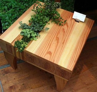 Low coffee table lounge style with planter in the top.