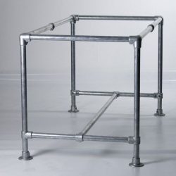 Strong steel table frame made from galvanised pipes.