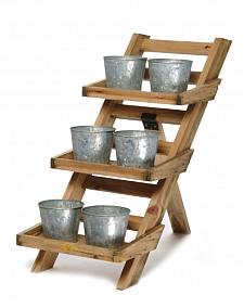 Planters on a rack for a vertical cascading garden.