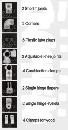 Parts list to make a chair with reclining backrest.