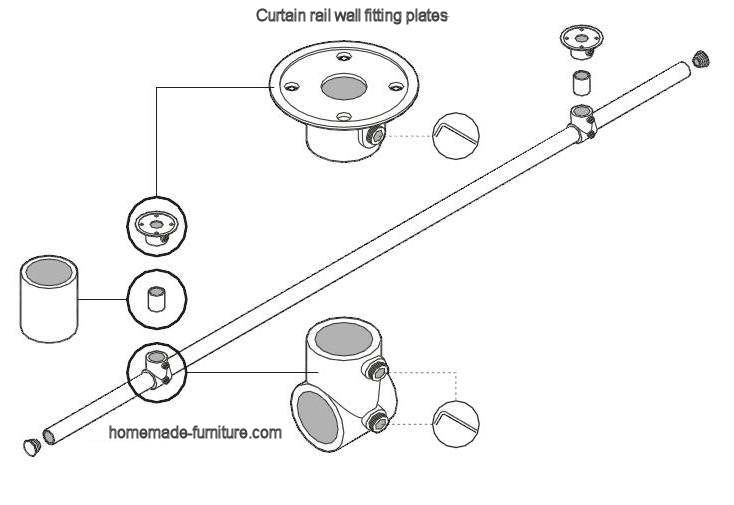 Suspended curtain rails for fitting to wall or ceiling.