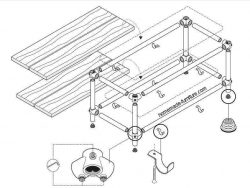 Construction drawing to make a TV table with frame from scaffolding pipes.