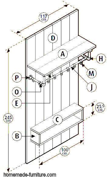 Coat hanger and hallway storage unit from reclaimed scaffolding.