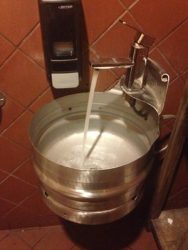 Bar and pub bathroom idea, hand wash basin from recycled beerbarrel.