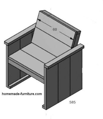 Construction example for assembly of a wooden garden chair.