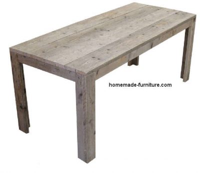 This grey wash dining table was made with our free construction plan and drawings for scaffold furniture.